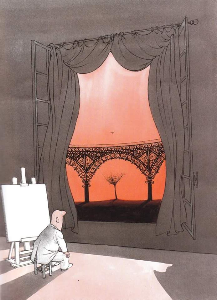 693x960, 86 Kb / художник, дерево, арка, пейзаж, окно, птица