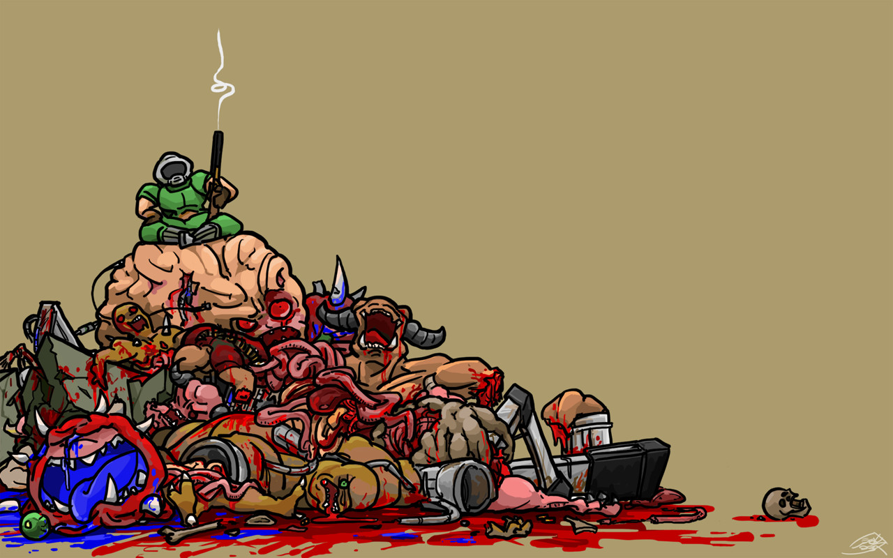 1280x800, 251 Kb / дум 2, doom 2, груда, iddqd, idkfa, трупы