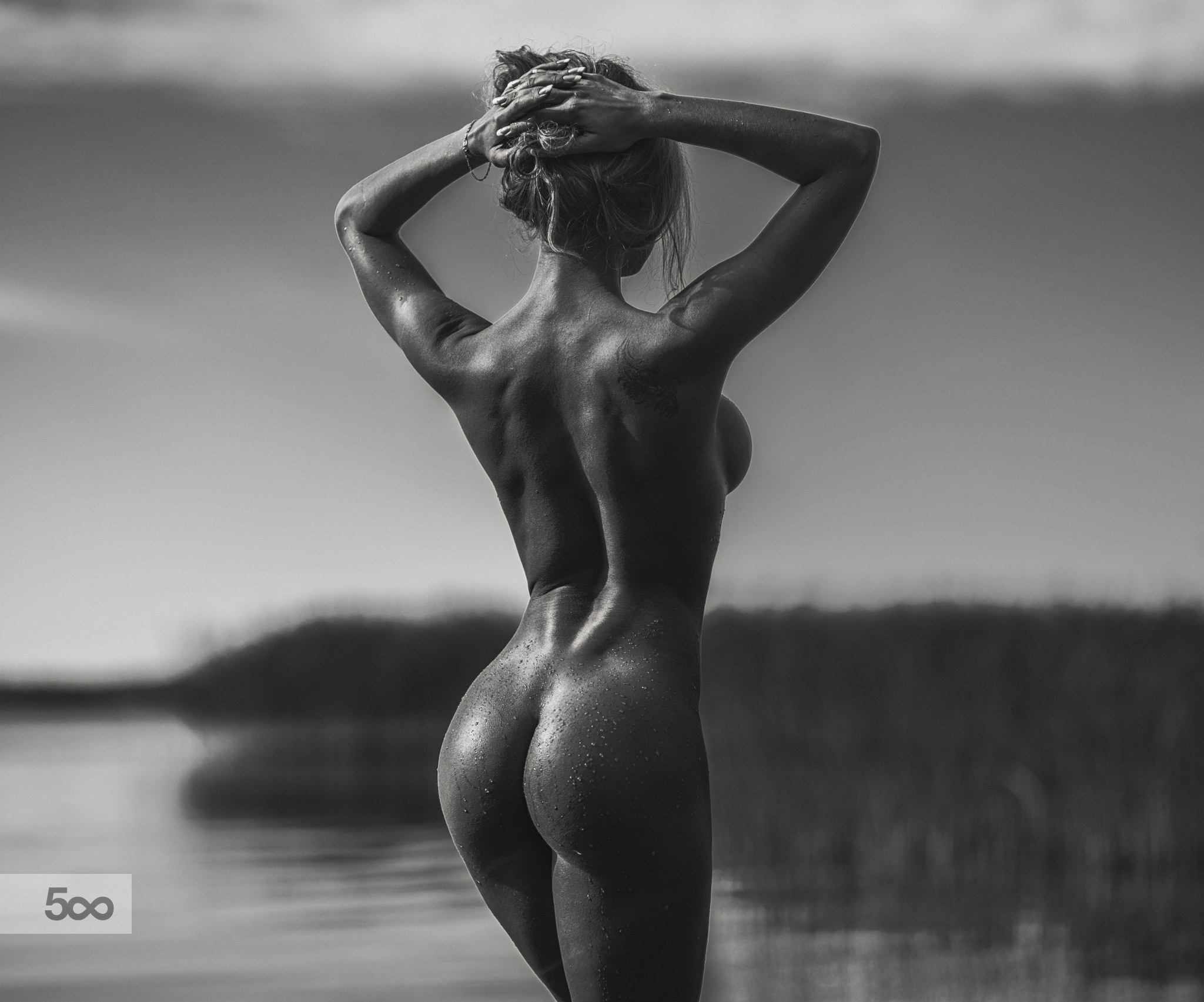 2048x1705, 379 Kb / ч/б, голая, попа, сзади, вода, мокрая, капли