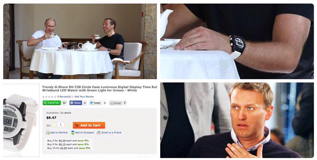 1024x518, 62 Kb / Путин, Медведев, Навальный, часы, чай, дешёвка, политота