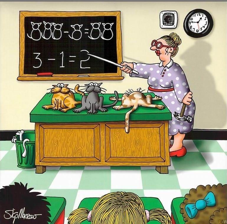 769x756, 122 Kb / Кошки, урок, 3, 2, молоток, доска, учительница, пример