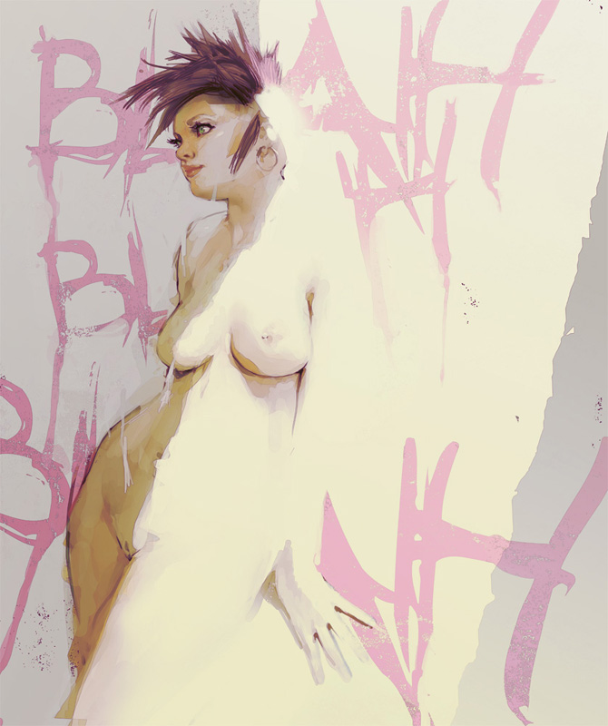 670x800, 125 Kb / рисунок, голая, серьги, лохматая