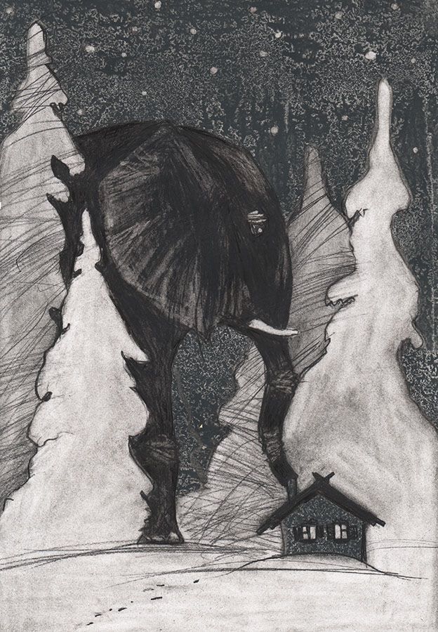 624x900, 147 Kb / дым, слон, дом, лес, Анастасия, Кислюк