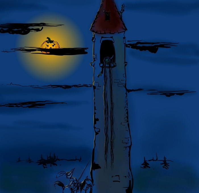 700x677, 110 Kb / башня, звонок, волосы, хэллоуин, принцесса, принц, рыцарь, опоздал