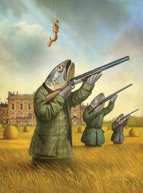 581x782, 142 Kb / рыбы, копна, охотники, ружье, крючок, червяк, сюрреализм