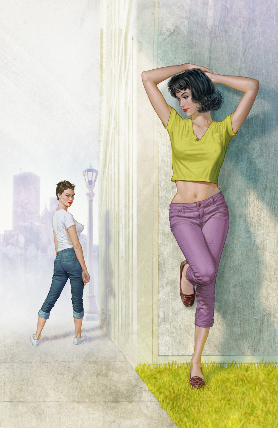 976x1500, 383 Kb / фонарь, девушки, джинсы, сосок