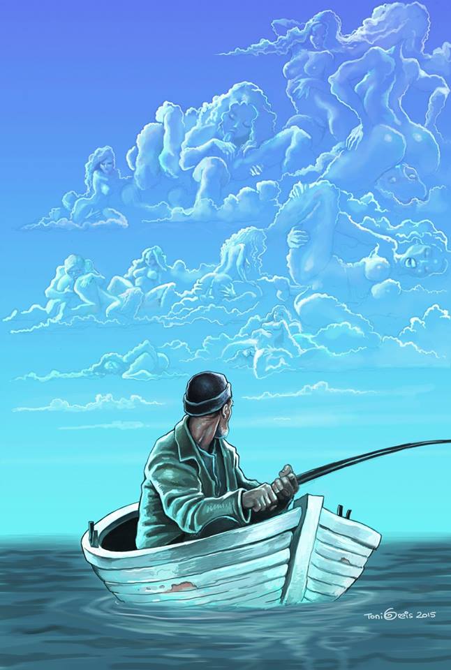 646x960, 74 Kb / облака, рыбак, лодка, море, удочка, Toni, Greis