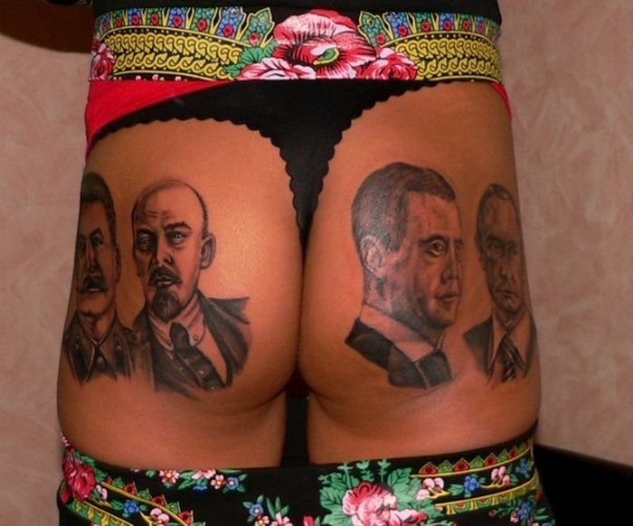 700x582, 65 Kb / тату, жопа, Ленин, Сталин, Медведев, Путин