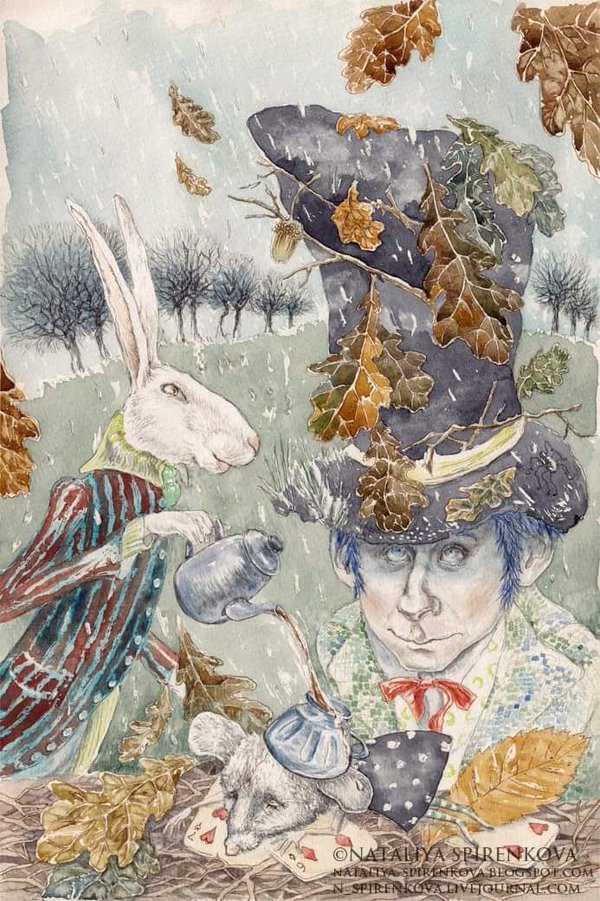 600x901, 163 Kb / безумный шляпник, заяц, чаепитие, Спиренкова Наталья