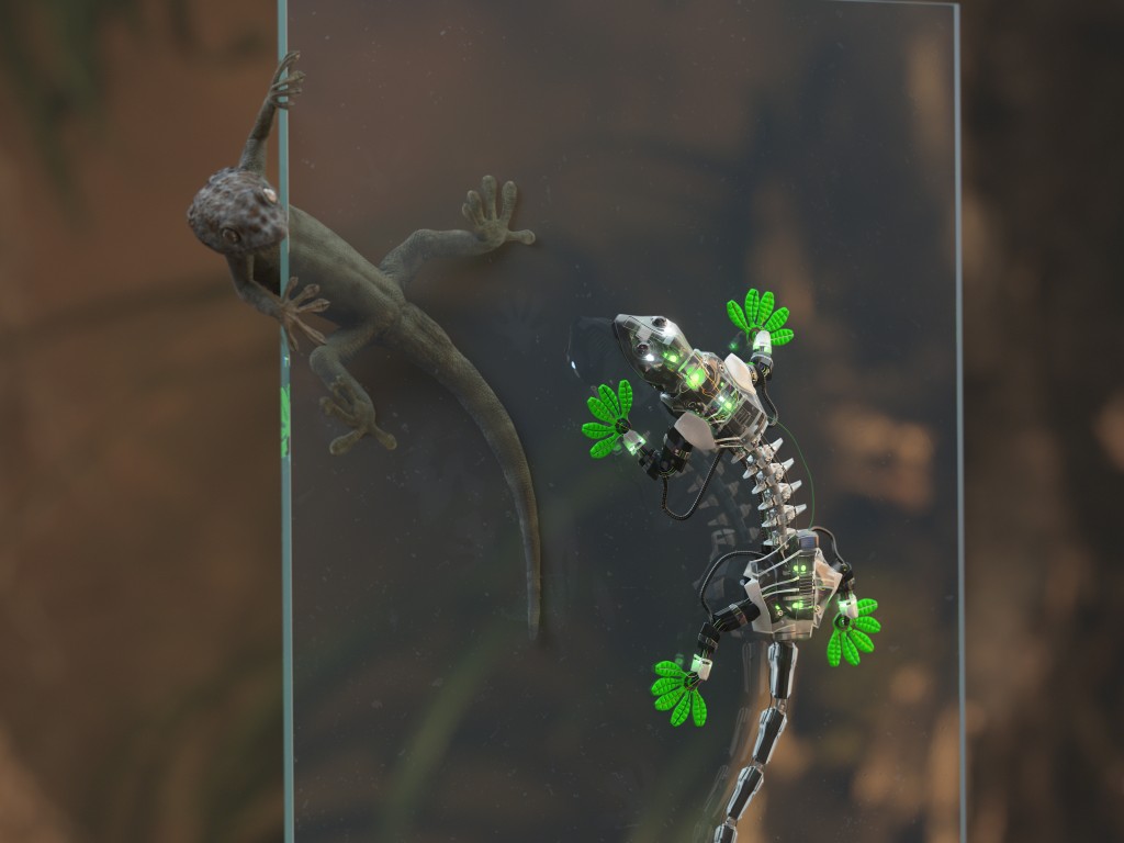 1024x768, 78 Kb / ящерицы, робот, стекло