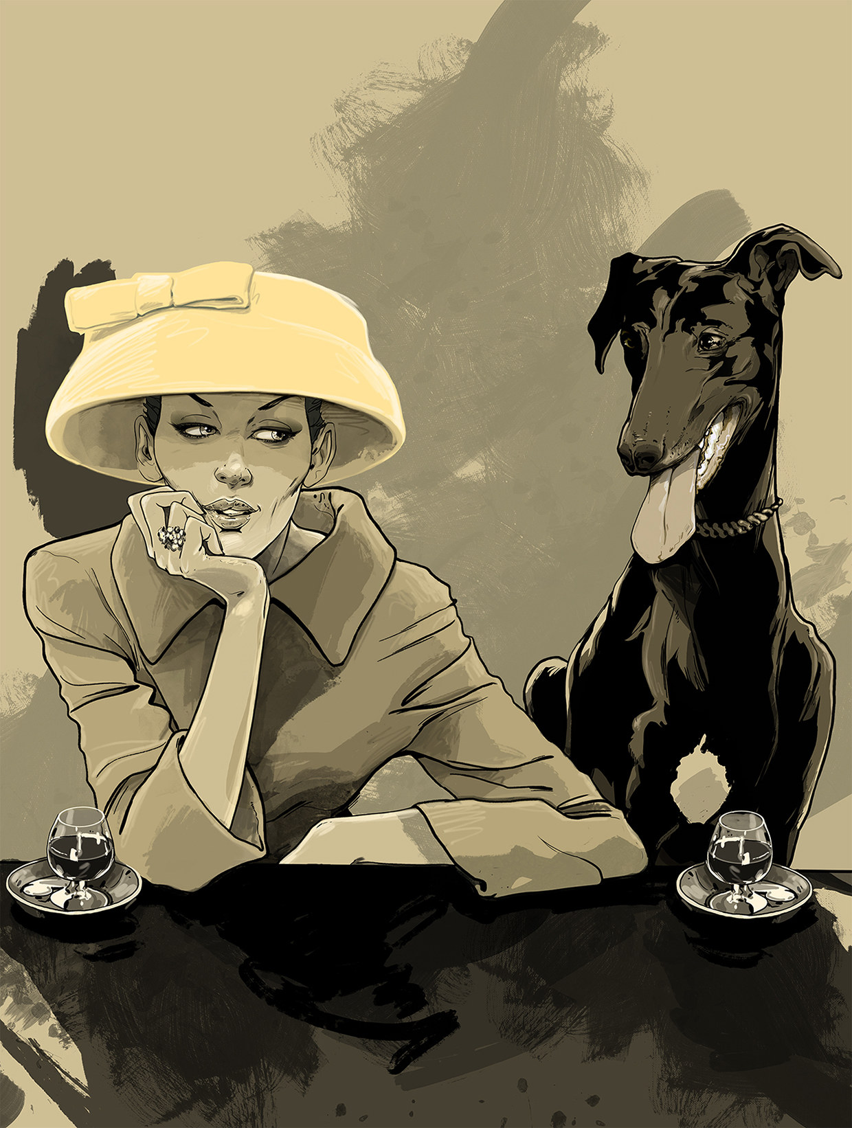 1240x1642, 397 Kb / коньяк, шляпа, собака