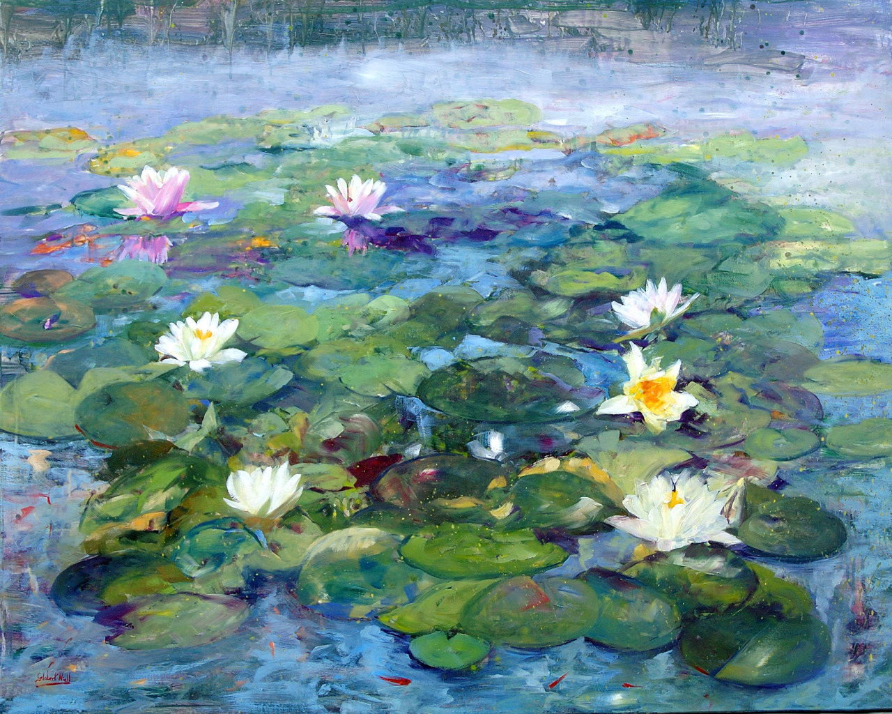 1280x1024, 388 Kb / кувшинки, рисунок