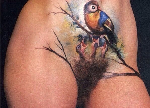 597x431, 72 Kb / боди-арт, гнездо, птенцы