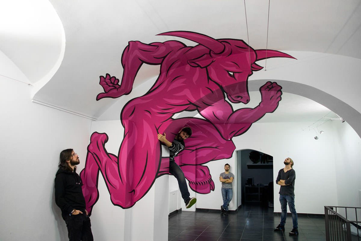 1200x800, 114 Kb / иллюзия, бык, анаморфоз