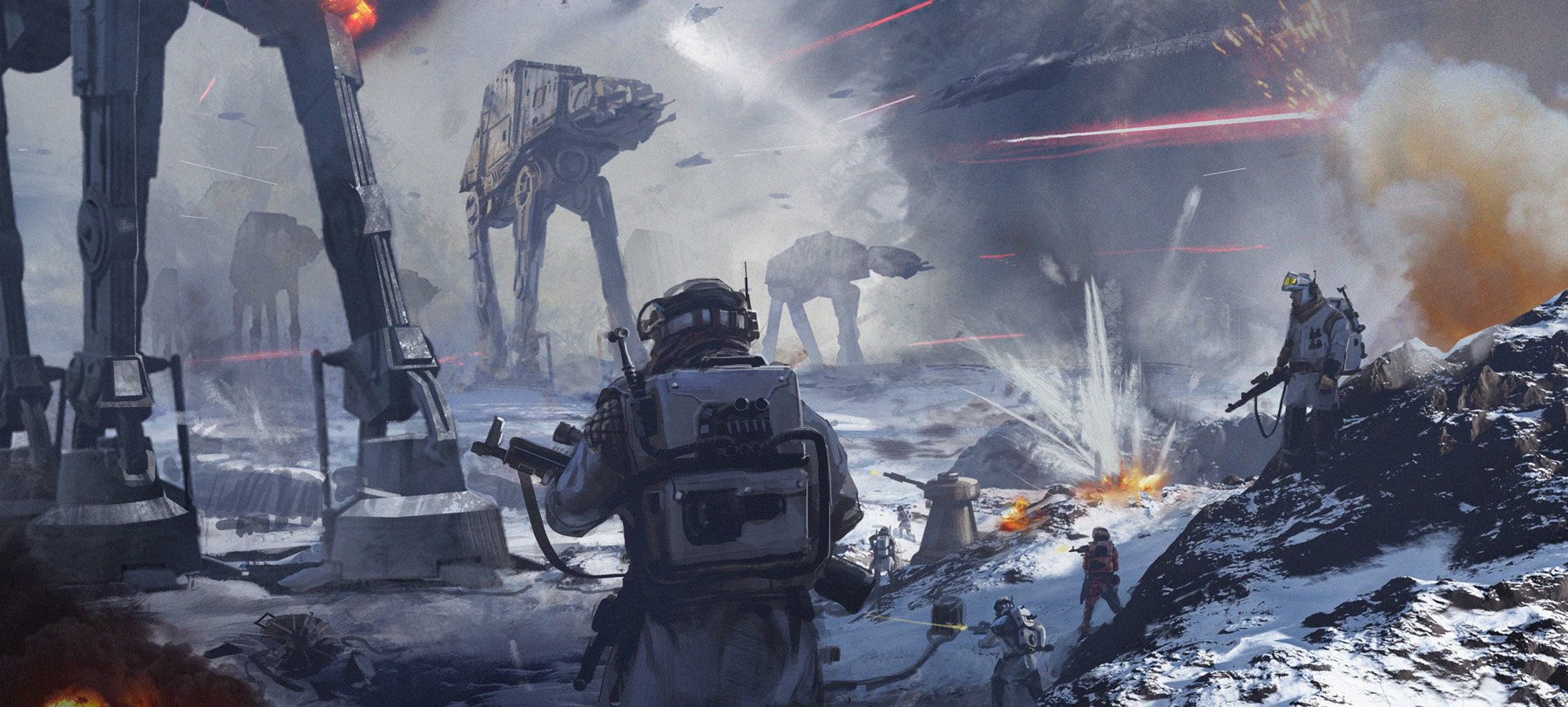 1800x811, 324 Kb / SW, Star, Wars, AT-AT, битва, за, Хот, повстанцы, Империя