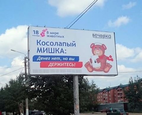 480x387, 61 Kb / выборы, билборд, мишка, косолапый, денег нет