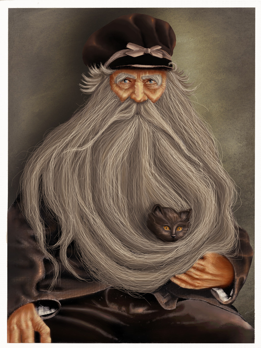 1024x1365, 388 Kb / бородач, кот, кепка