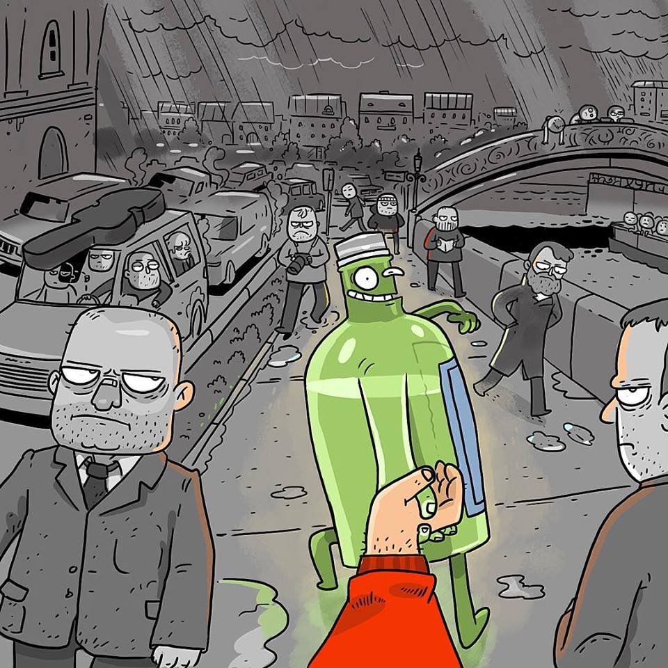 960x960, 158 Kb / бутылка, город, серость, пойдем со мной, водка, алкоголь, Питер, мост, следуй, машины, дождь, мостовая