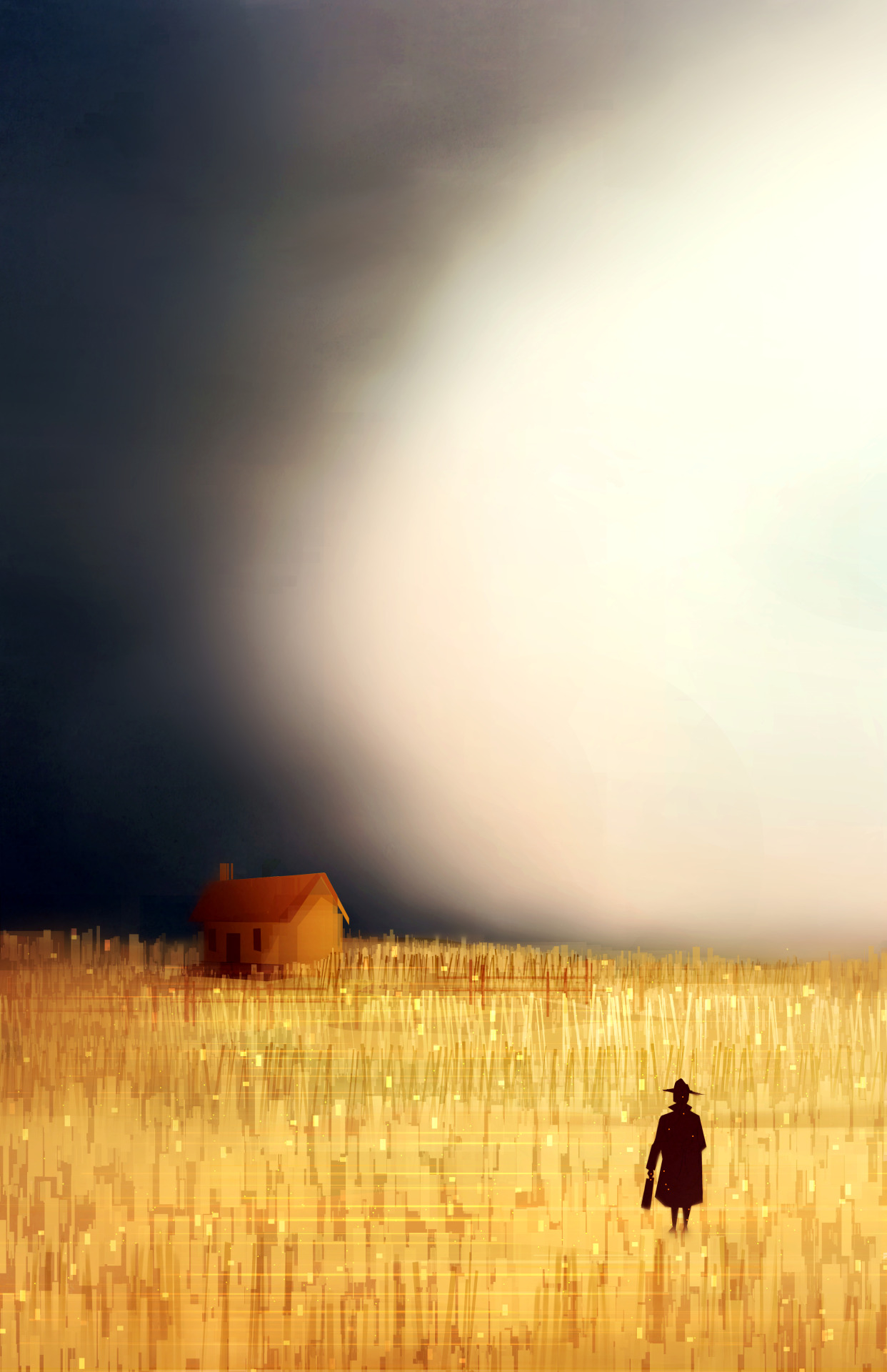 1242x1920, 372 Kb / поле, силуэт, домик