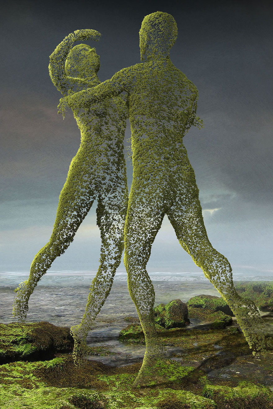 880x1317, 358 Kb / фигуры, пара, зелень, сюрреализм