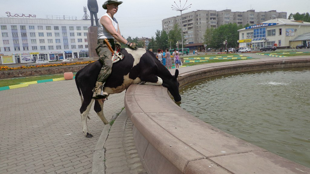 1024x576, 312 Kb / корова, фонтан, путин, фотошоп