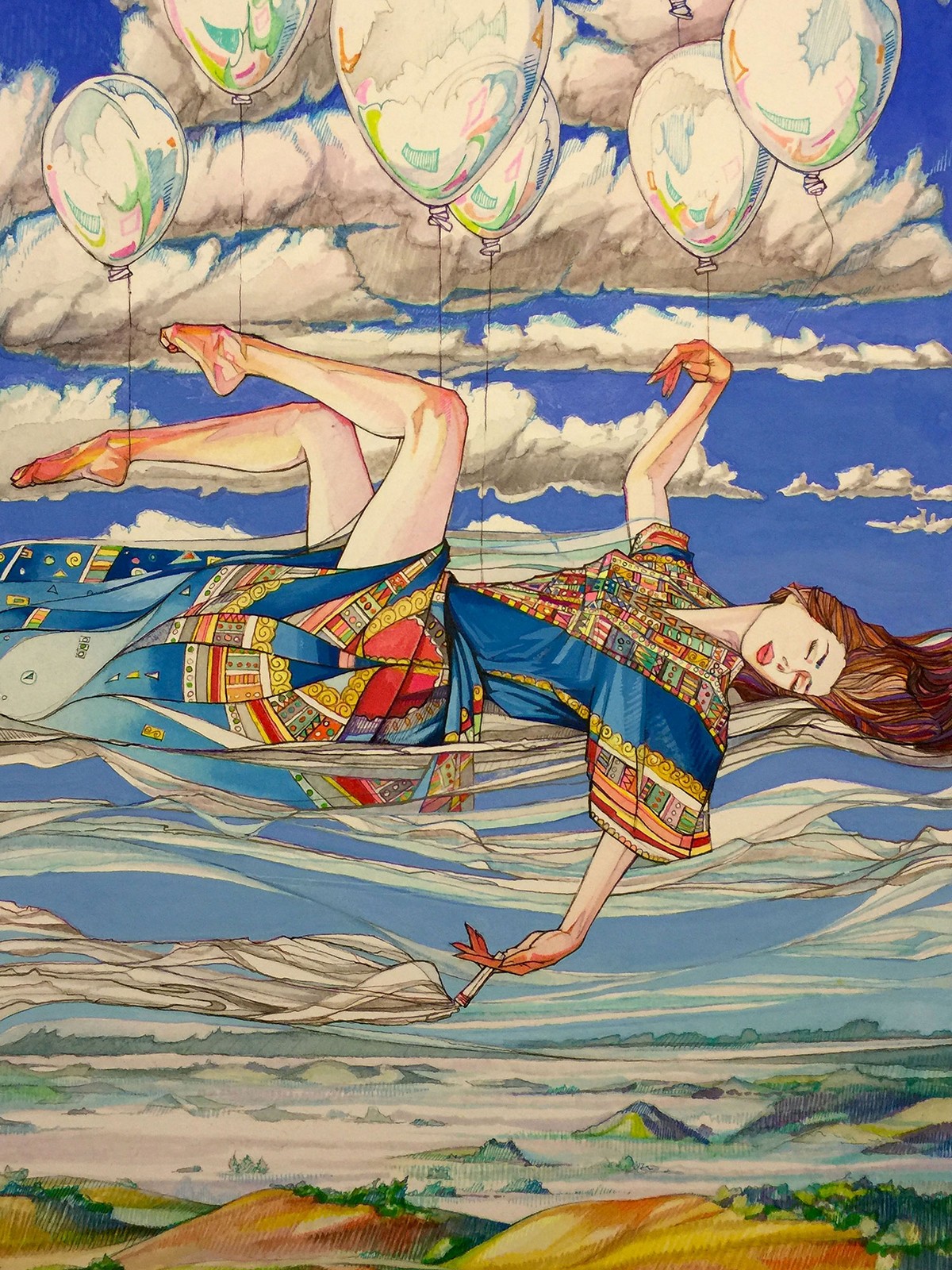 1200x1600, 623 Kb / небо, облака, холмы, туман, воздушные, шарики