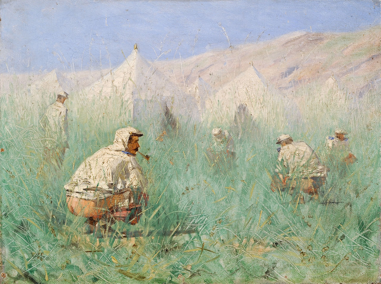 1280x955, 475 Kb / Туркестан, лагерь, русские, оправляются, картина, палатка, трава, солдат, физиология