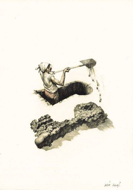 450x641, 18 Kb / женщина, ключ, скважина, яма, лопата, Agim Sulaj