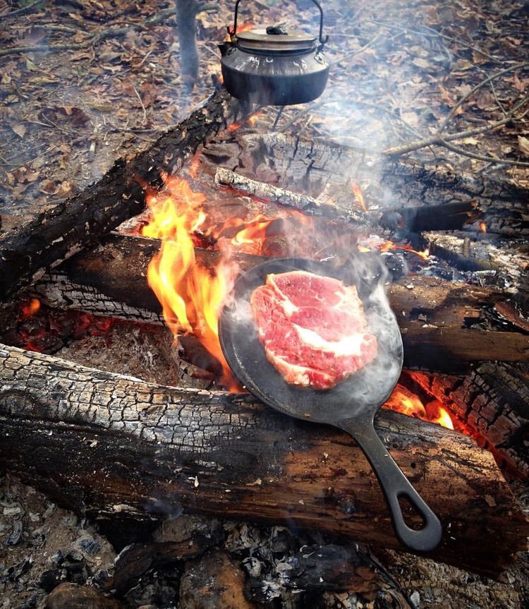 750x863, 296 Kb / костёр, чайник, сковорода, мясо